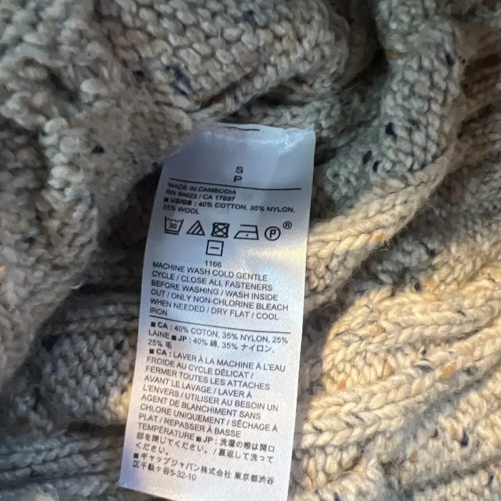 Banana Republic Wool Cable Knit Beige Speckled Zip Cardigan Men Small Fisherman